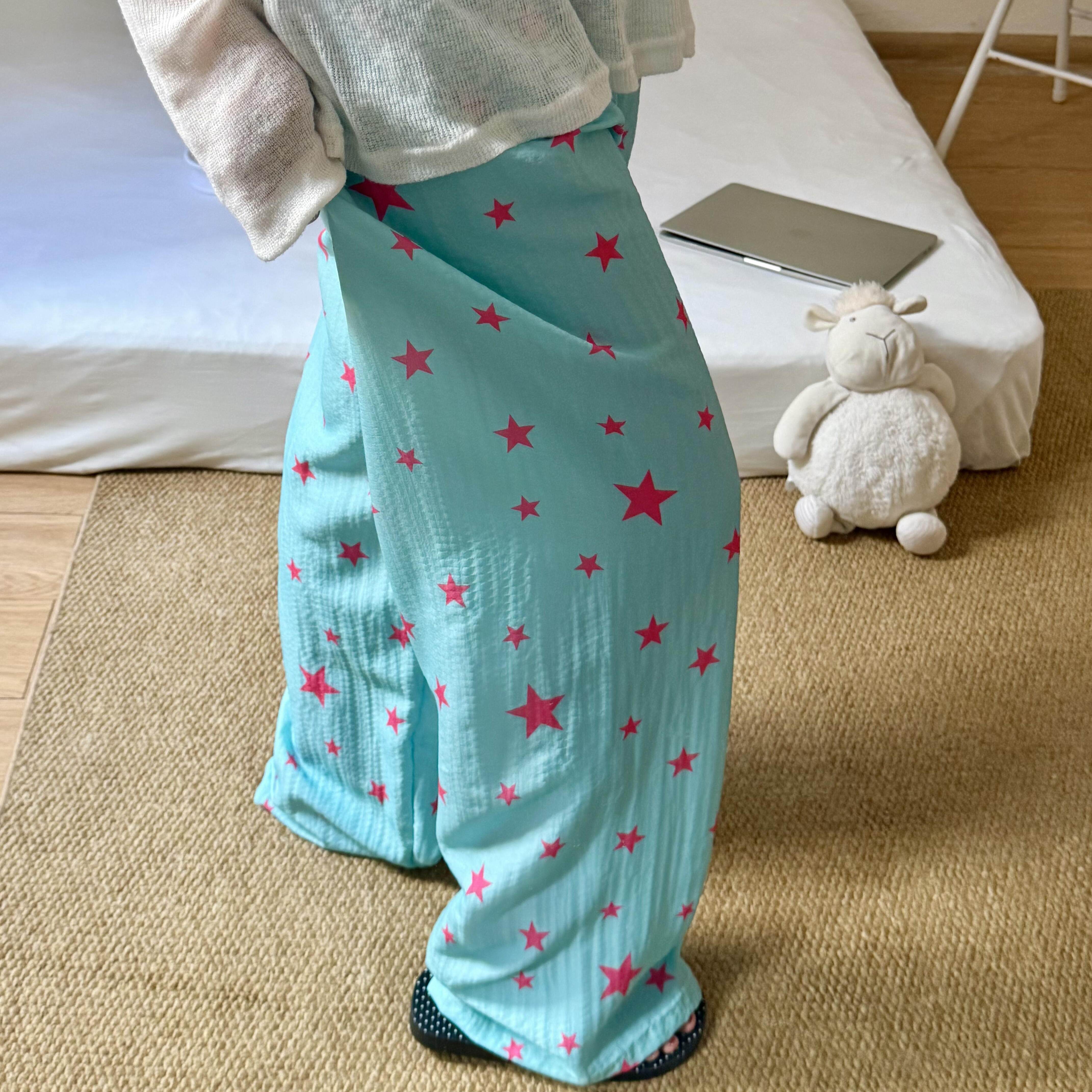 星星遛弯裤子女直筒休闲裤家居裤阔腿裤凉凉裤睡裤女夏薄款防蚊裤