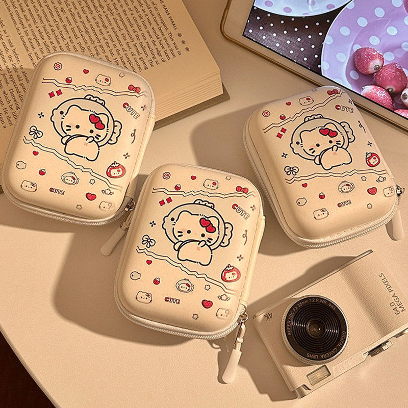 可爱猫咪CCD相机收纳包小型便携相机保护套随身数据线防摔收纳盒