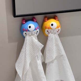 创意怪兽按压毛巾架挂钩卫生间免打孔卡通儿童毛巾塞收纳挂置物架