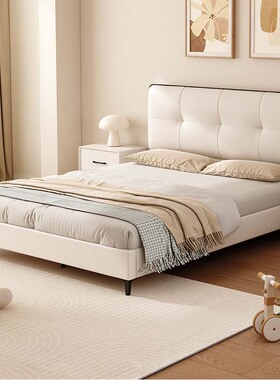 儿童床奶油风1.35m软包皮床男女孩现代简约卧室1.2米小户型单人床