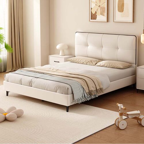 儿童床奶油风1.35m软包皮床