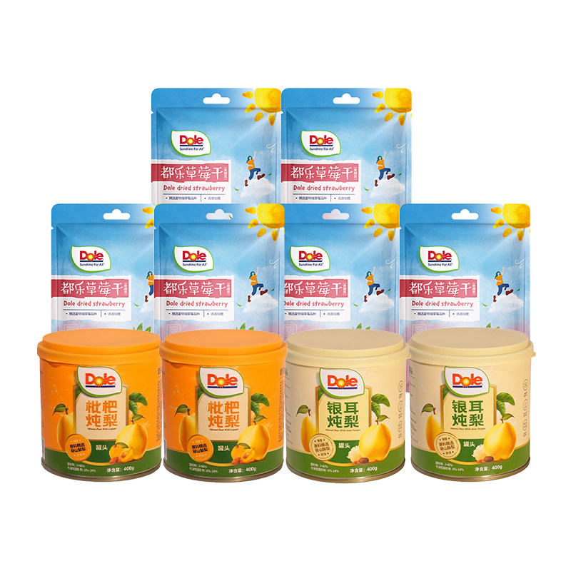 DOLE都乐枇杷银耳炖梨小碗冰糖砀山酥梨水果罐头+草莓干组合装