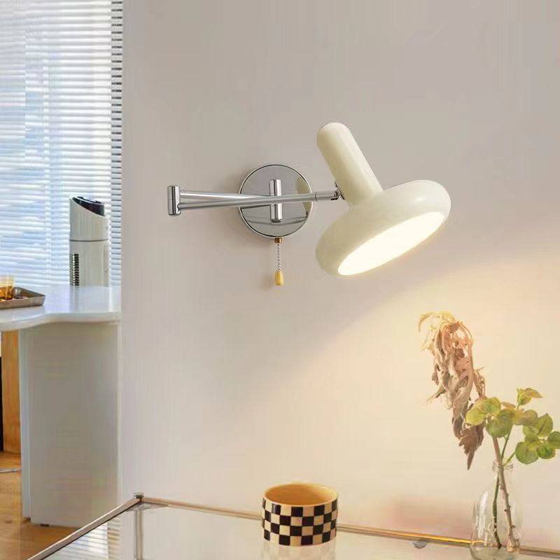 全光谱智能床头灯卧室摇臂壁灯免布线可伸缩客厅奶油风背景墙壁灯