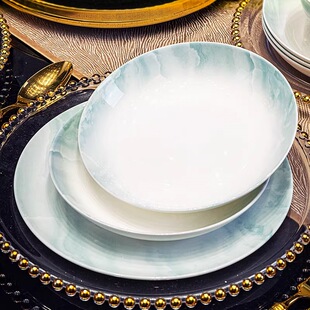 红牡丹 | 景德镇骨瓷饭盘家用陶瓷碗碟釉下彩餐具轻奢汤盘吐骨碟