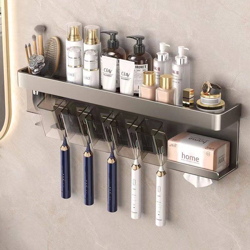 卫生间免打孔牙刷置物架壁挂式轻奢刷牙漱口杯牙膏牙具吹风机架子