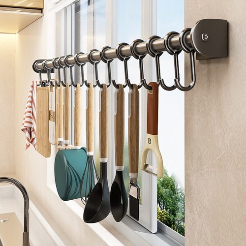 厨房挂钩杆多功能置物架壁挂锅铲勺子排钩收纳锅盖挂钩架橱柜挂钩