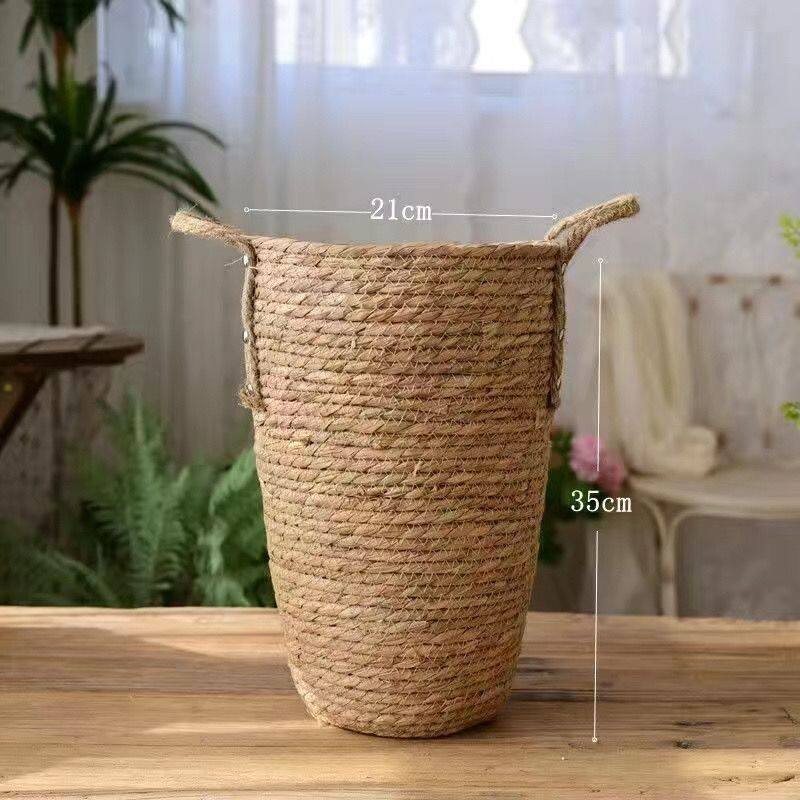 北欧草编织花篮大号花瓶摆件客厅插花满天星干花现代简约藤编花盆