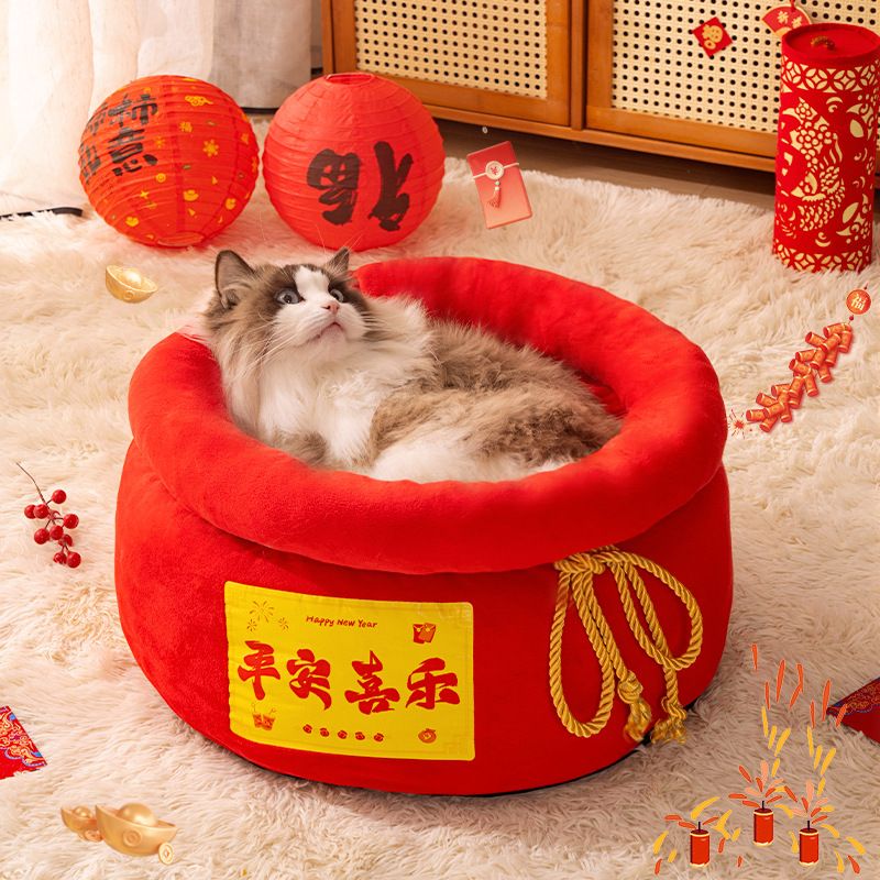 新年猫窝聚宝盆猫别墅狗窝加厚猫咪房子四季通用防风保暖厂家