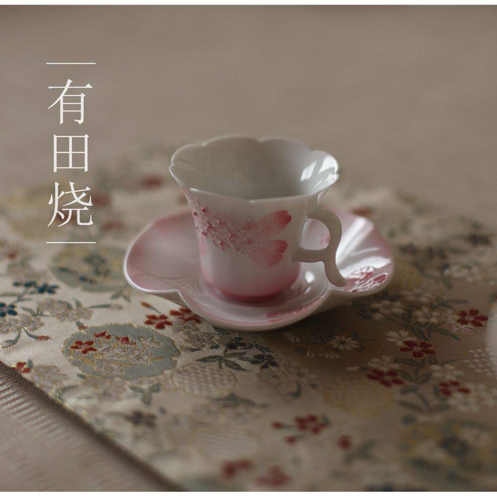 |勿念|《有田烧》绣球花渐变粉 花口小耳茶杯 品茗杯 带耳小杯