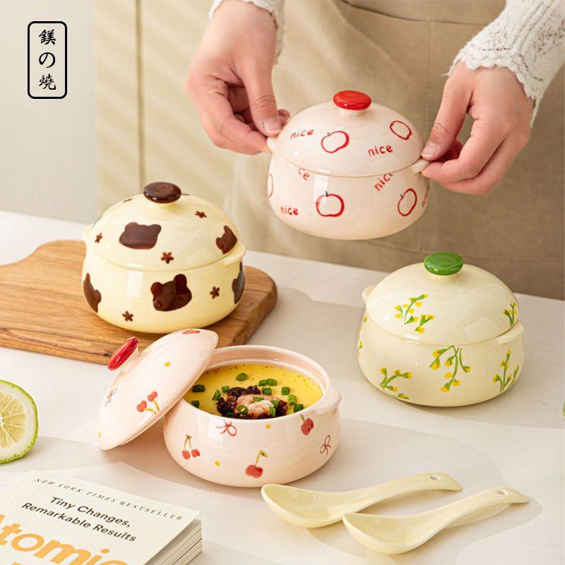 可爱炖盅点心碗陶瓷蒸蛋隔水带盖炖罐小汤家用婴儿童专用
