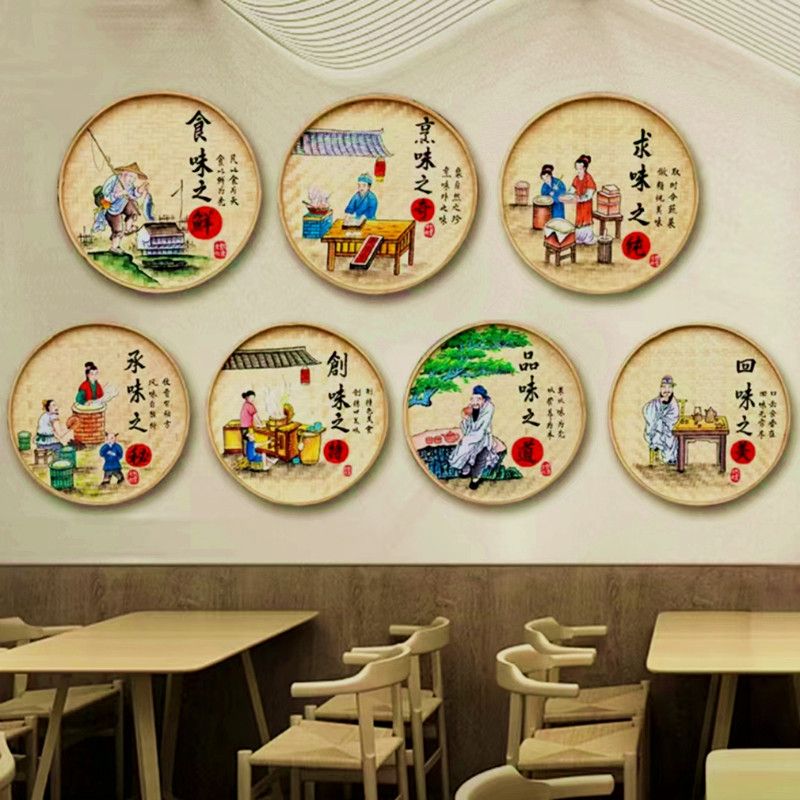 农家乐装饰品挂画手绘竹编簸箕画民宿饭店包厢挂件复古竹编装饰画