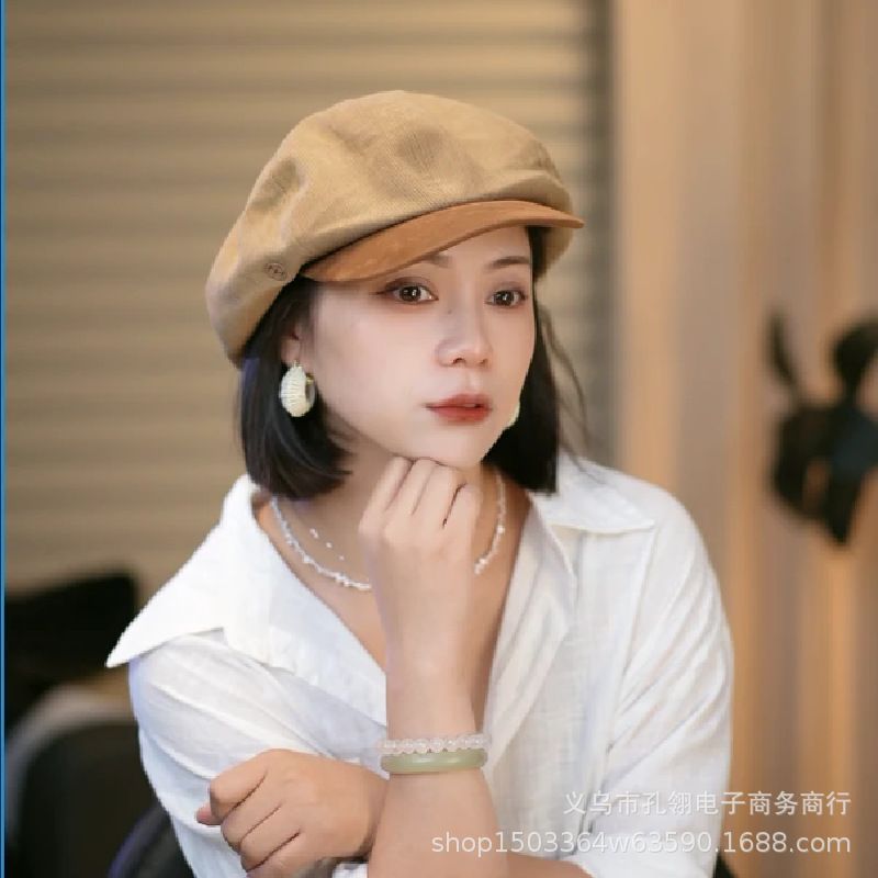 日系复古文艺云朵八角帽女秋冬季百搭气质贝雷帽小众高级感报童帽
