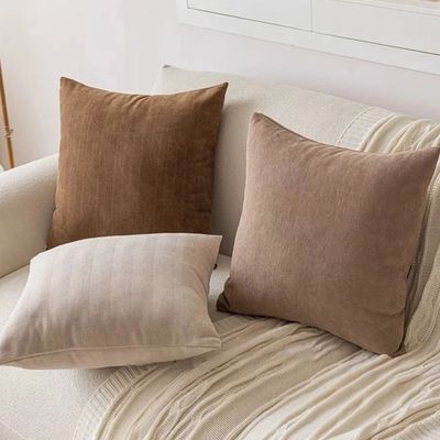 纯色雪尼尔抱枕套客厅枕头正方形咖棕大靠垫靠枕腰靠沙发靠背定
