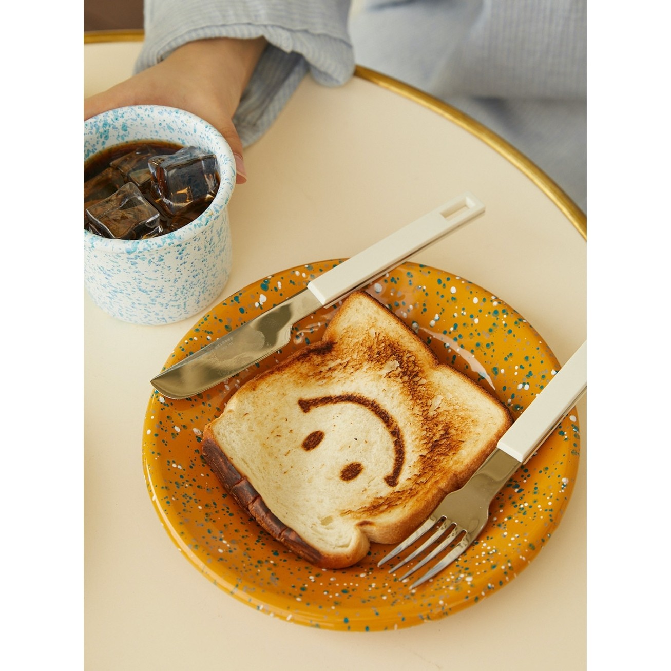 韩国Eding 搪瓷泼墨彩色沙拉盘早午晚餐盘平盘椭圆家用珐琅餐具