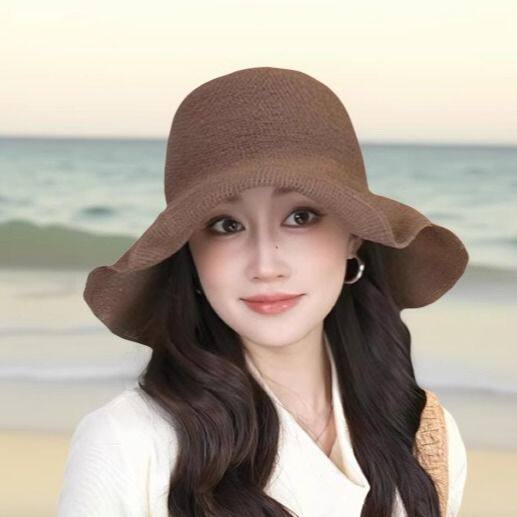 网红同款草帽女夏季新款大帽檐手工针织渔夫帽沙滩度假防晒太阳帽