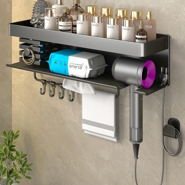 卫生间吹风机置物架免打孔电吹风挂架洗脸巾风筒支架浴室收纳架子