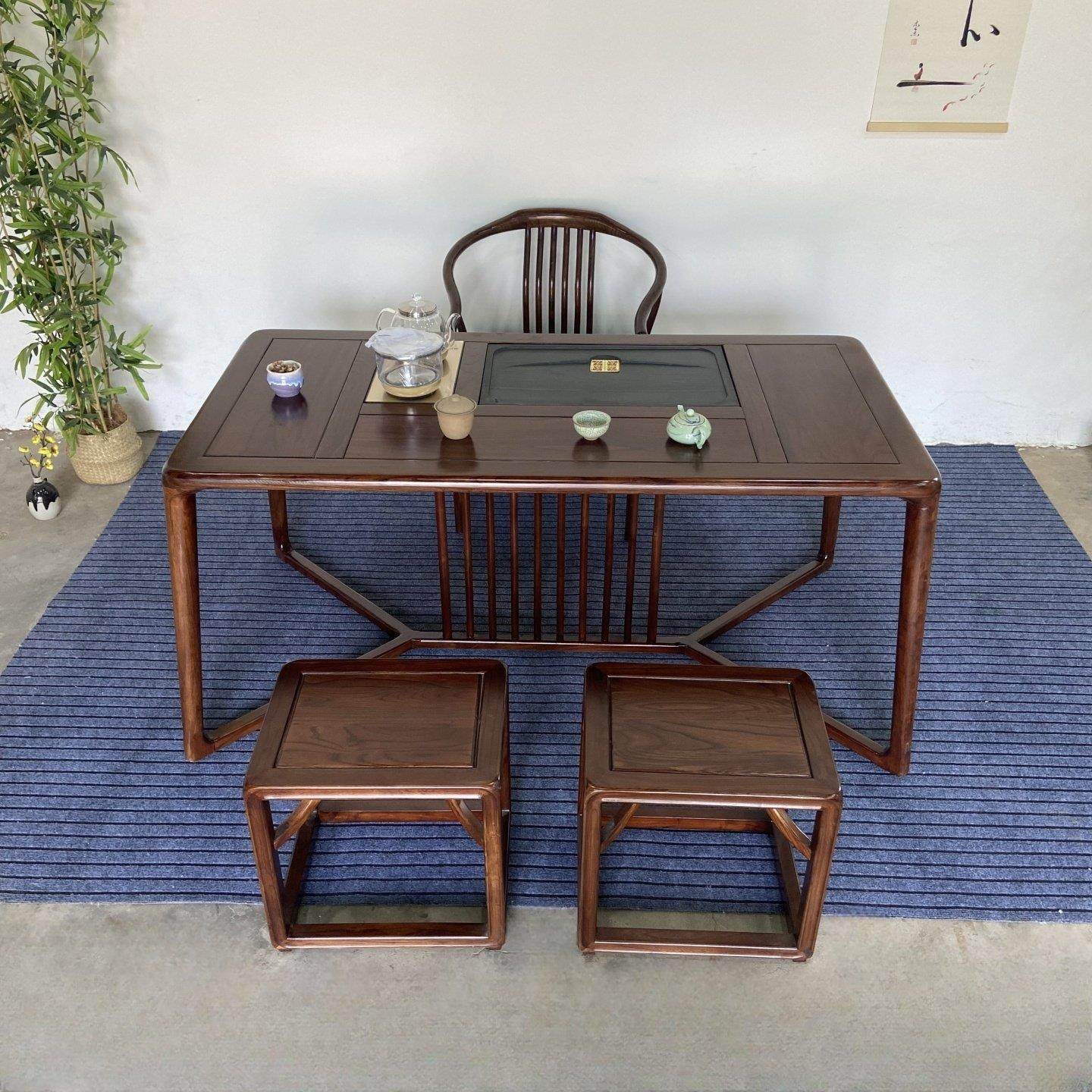 老榆木实木茶桌椅组合新中式成套烧水一体家用客桌禅意石盘小美桌,住宅家具,家用茶台/茶桌,淘宝优惠券,粉丝福利购,淘宝优惠卷