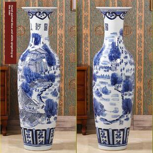 景德镇陶瓷落地大花瓶青花瓷清明江景客厅酒店公司开业装饰摆件