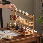 桌面博古架小型茶杯架子茶具收纳层架紫砂壶置物架新中式 饰品摆 装