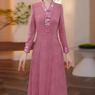 新中式国风改良旗袍连衣裙十月一轻奢高级感喜婆婆婚宴装妈妈礼服