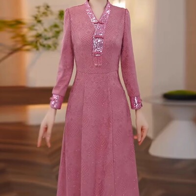 新中式国风改良旗袍连衣裙2026春秋爆款轻奢高级感婚宴装妈妈礼服