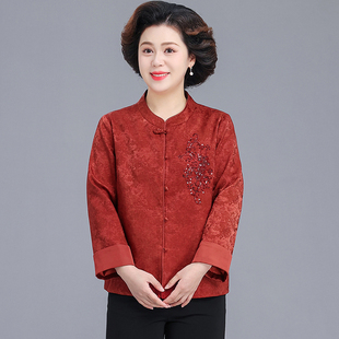 中老年妈妈外套女春秋2026新款今年流行时尚爆款洋气红色高档上衣