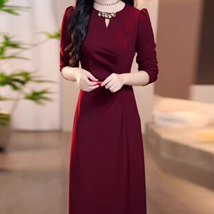 连衣裙2026新款 妈妈礼服日常 女春秋轻奢高级感十月一喜婆婆婚宴装