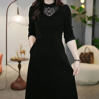 连衣裙2025新款女秋冬季十三行加绒加厚气质妈妈轻奢高级感配大衣