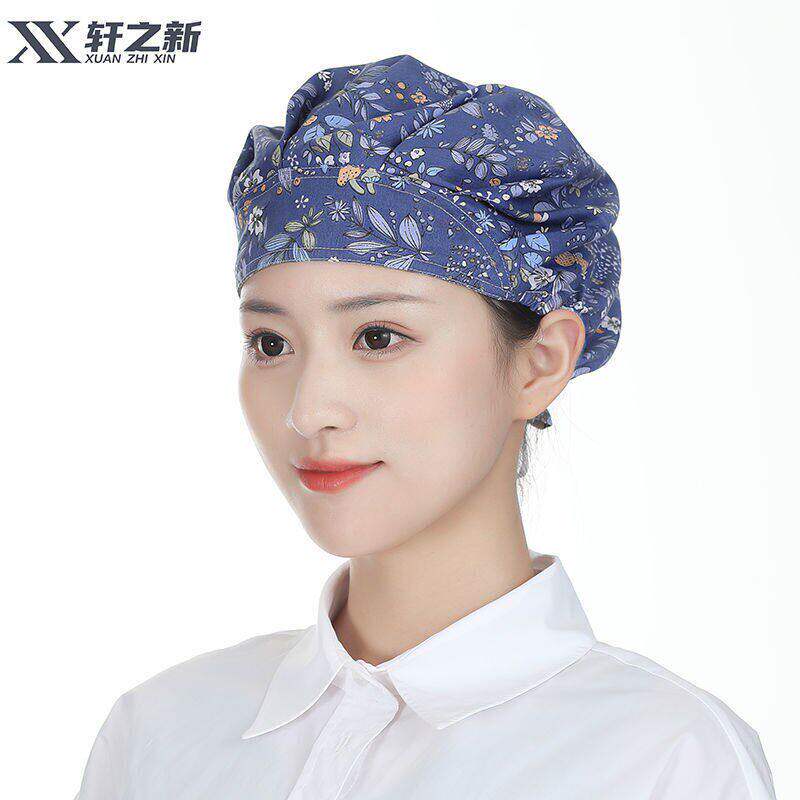 厨房帽子女纯棉家用做饭厨师帽护士卫生防尘帽防油烟烘焙工作帽