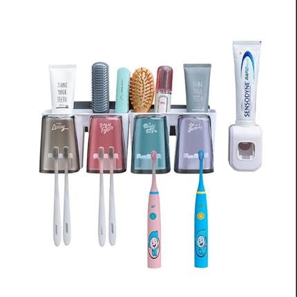多功能吸盘式牙刷置物架壁挂式牙杯挤牙膏器挂壁式免打孔洗漱套装