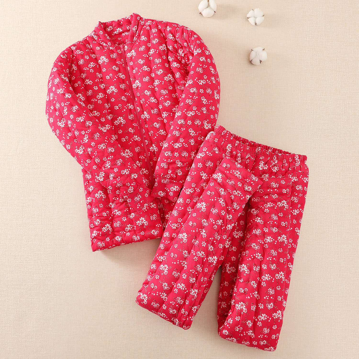 纯手工棉花棉衣棉裤套装女冬季加厚修身妈妈保暖棉服直筒高腰长裤