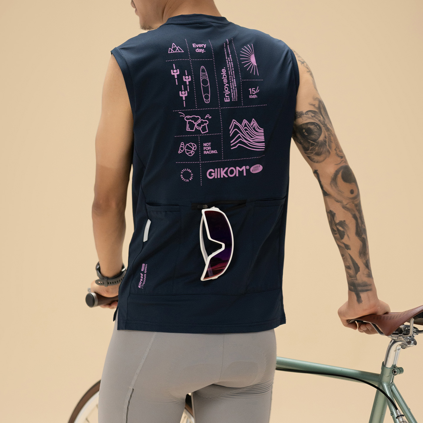 GIIKOM 3口袋骑行背心Not for Racing防晒速干无袖休闲通勤骑行服