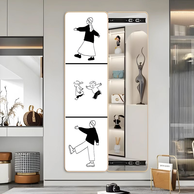 一家三口奶油风隐藏全身镜装饰画推拉隐形穿衣镜壁画超薄镜子挂画,家居饰品,镜面画,淘宝优惠券,粉丝福利购,淘宝优惠卷