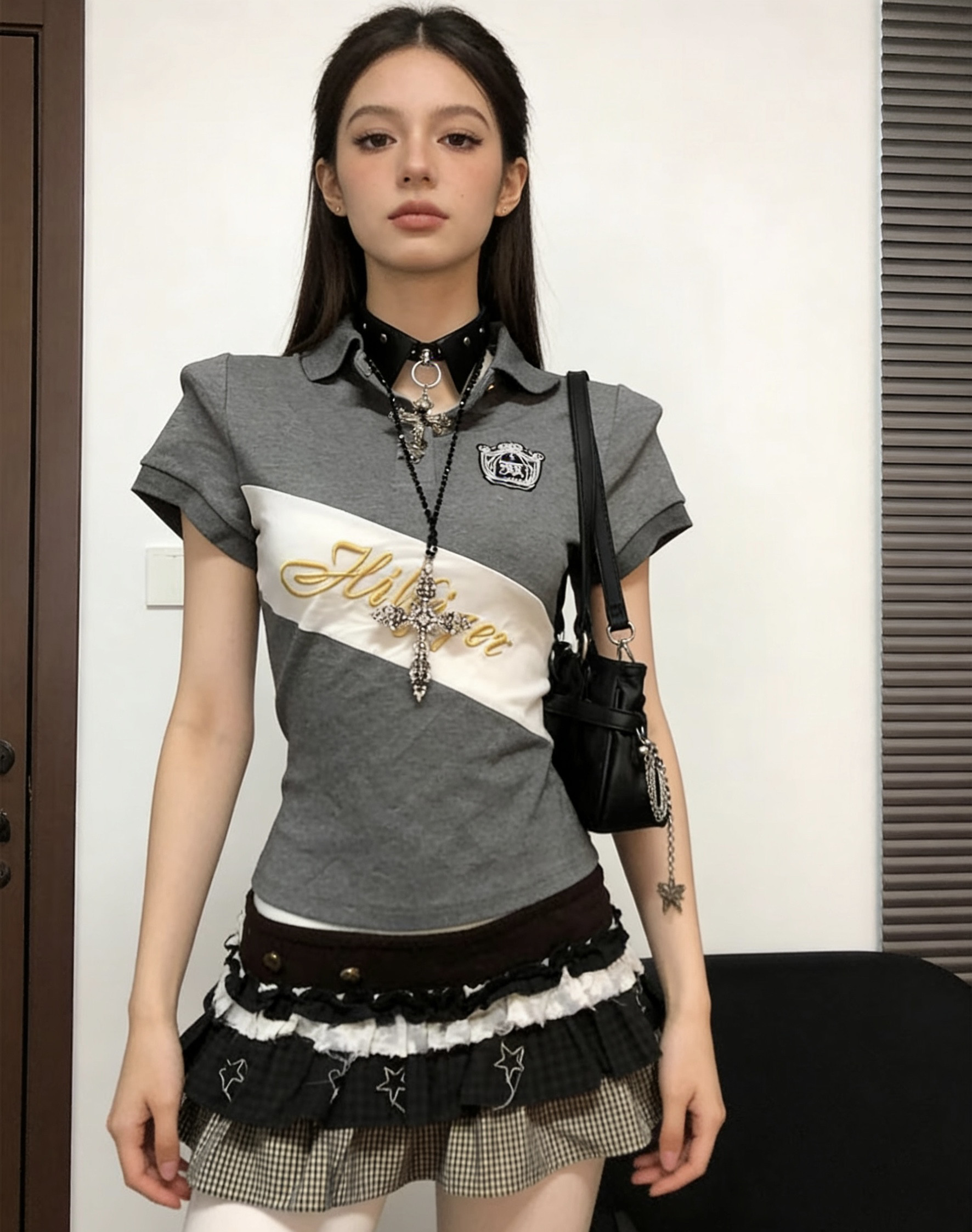 美式复古着灰色polo衫短袖t恤女2026夏季新款vintage修身辣妹上衣