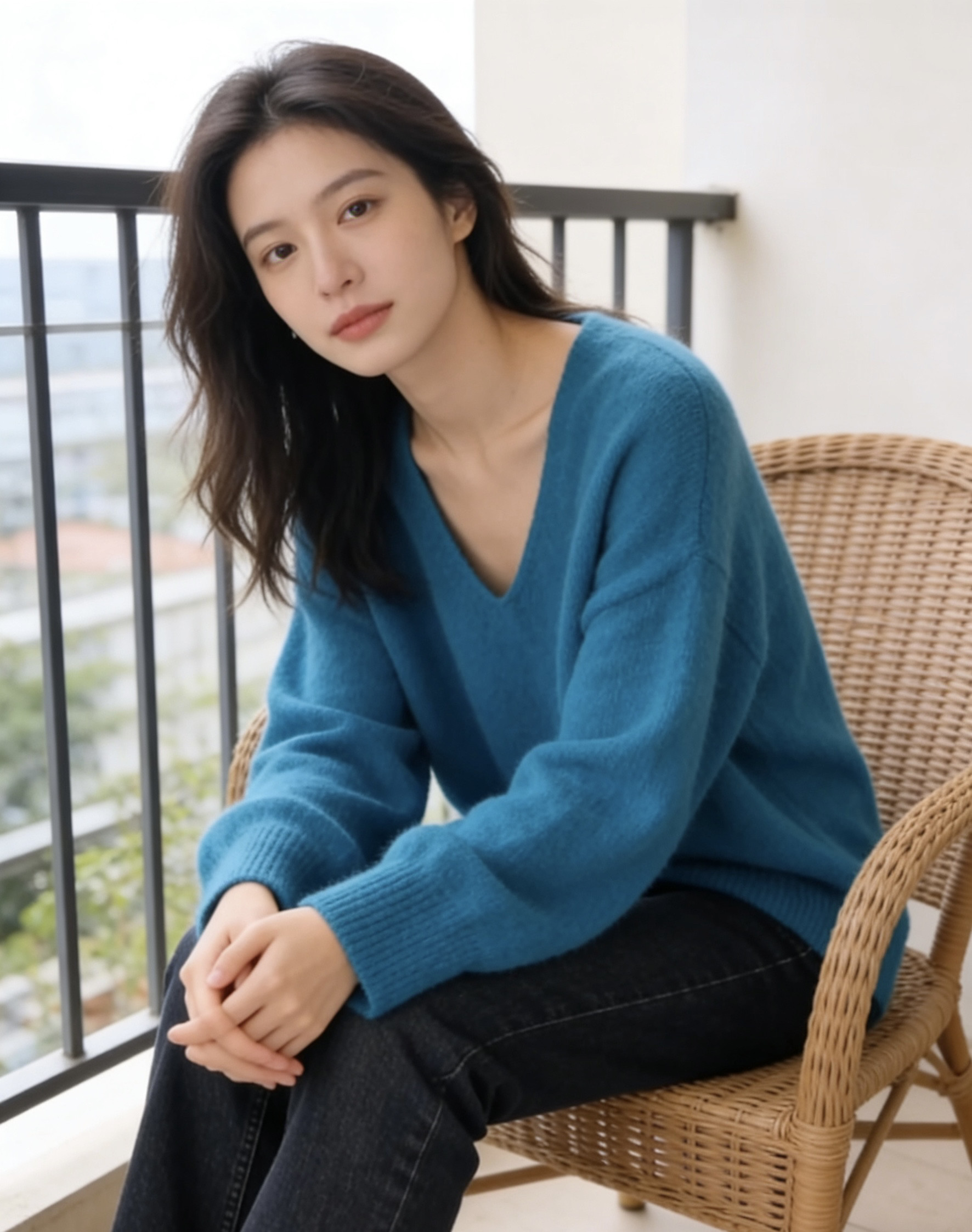 软糯奶fufu蓝色套头毛衣女2026春季新款宽松慵懒V领针织打底上衣,女装/女士精品,毛针织衫,淘宝优惠券,粉丝福利购,淘宝优惠卷