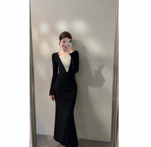 2025新款 气质名媛小香风黑色丝绒连衣裙女秋冬高级感收腰显瘦 法式