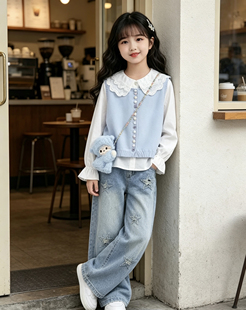女童韩系穿搭衬衫早春装2026新款初中生多巴胺时髦洋气炸街套装裤
