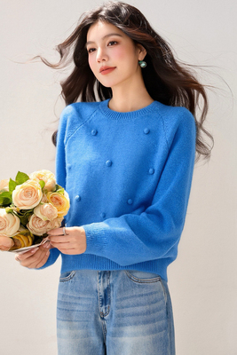 巨好看韩系蓝色毛衣女款2025新款秋冬季可外穿内搭小个子短款显高