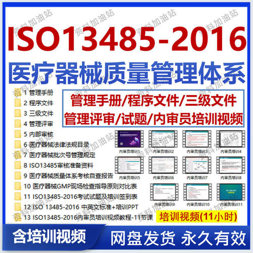 ISO 13485-2016医疗器械质量管理体系全套文件模板内审员培训视频