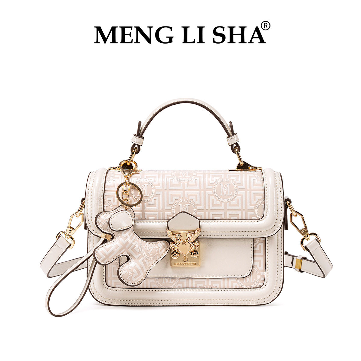 MENGLISHA梦丽莎2025新款浮雕立体压花小方包百搭手提单肩斜跨包