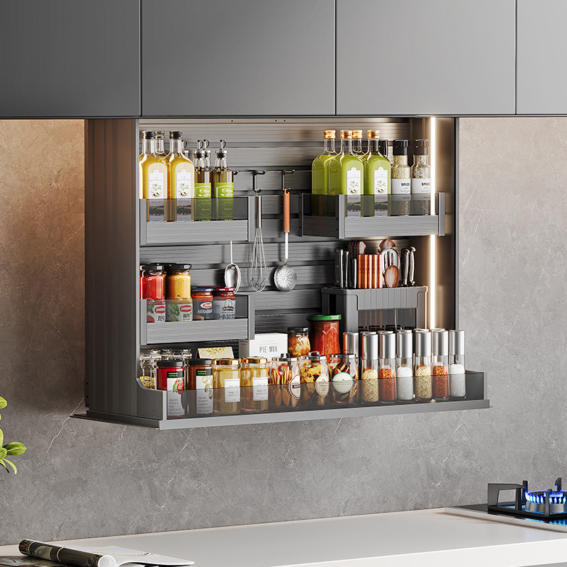 厨房铝合金智能吊柜橱柜电动声控感应拉篮垂直升降机调料收纳置物