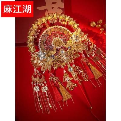 中式双面双色团扇新娘结婚diy材料包出嫁手工秀禾喜扇高级感重工