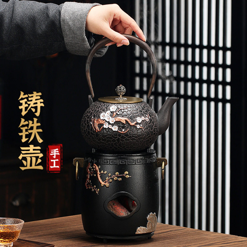 铁壶日式铜盖铸铁壶纯手工生铁壶碳炉风炉泡茶专用烧水壶煮水