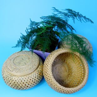 竹编 竹青皮编织围棋罐子  圆形双层带盖竹盒子现货