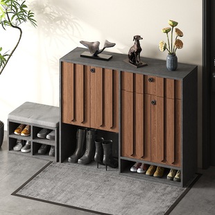 鞋柜家用门口实木新款门外走廊带锁靠墙可坐大容量坐凳一体收纳柜