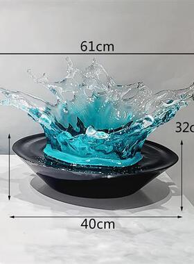 现代酒店会所大堂门厅透明水滴浪花雕塑吊饰树脂水花摆件软装饰品