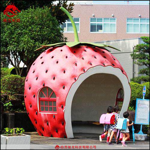 景区玻璃钢菠萝屋大型水果美陈造型屋树脂水果形状售卖亭定制