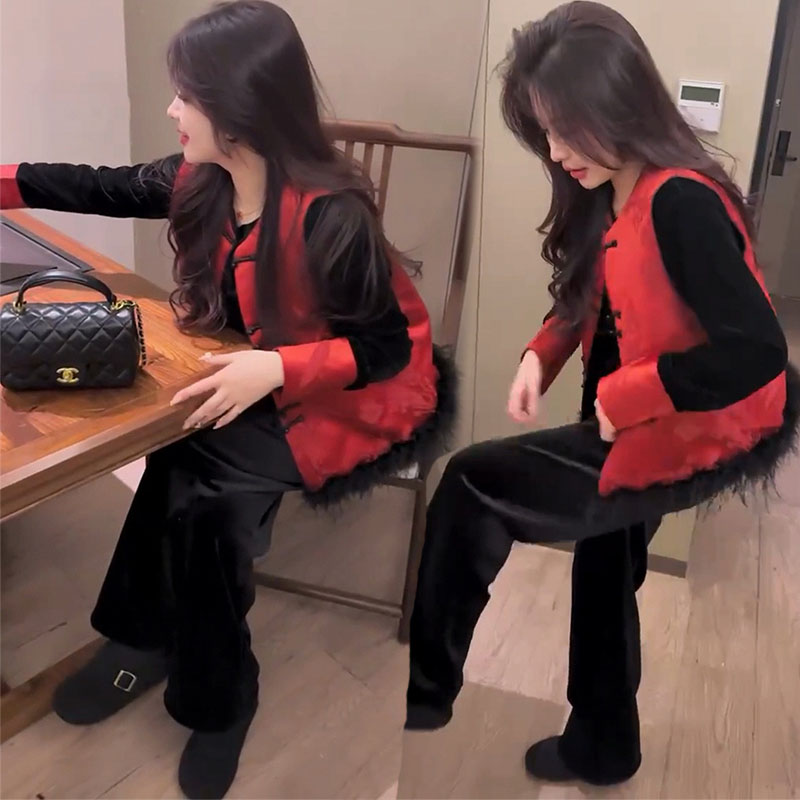 新中式时尚套装女2025秋马甲+t恤