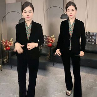 高级感气质丝绒时尚套装女2025秋季复古宽松洋气衬衫阔腿裤两件套