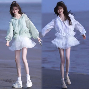 清新甜美风时尚套装女2026夏设计感外套网纱蓬蓬裙显瘦洋气两件套